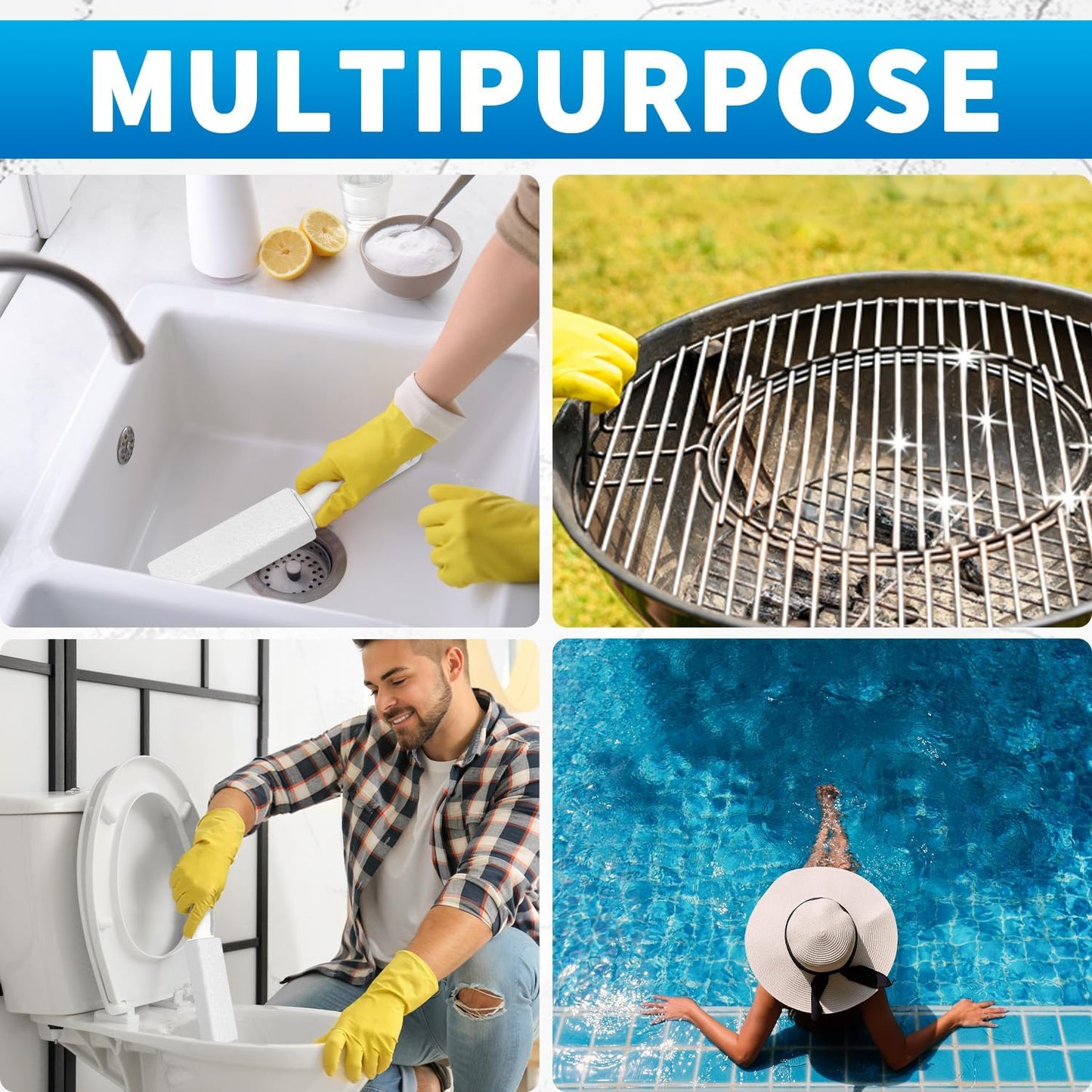 4TH Pumice Stone for Toilet Bowl Cleaning,Pumice Stick with Handle,Cleans Away Limescale Stain,Hard Water Rings, Calcium Buildup,Iron and Rust. Remover for Tile/Bath/Kitchen/Household - 2 Piece