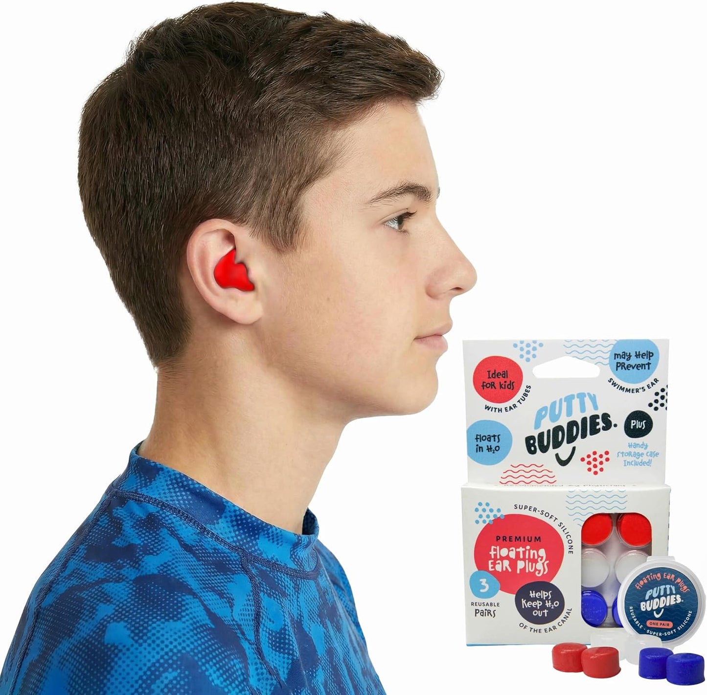 Earvolution Floating Putty Buddies Swim Earplugs - Doctor-Invented, Made in USA, Moldable Premium Silicone Plugs Help Prevent Swimmer's Ear, 3 Pair Pack - Blue/Yellow/Green