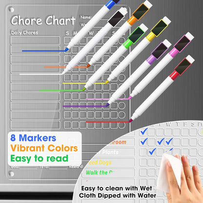 Acrylic Meal Planner Weekly Calendar Menu Board for Kitchen, w/ 8 Markers | Clear Weekly Fridge Calendar Planning Note Board Dry Erase to Do/Grocery/Shopping List/Chore Chart, 12.8x9’’