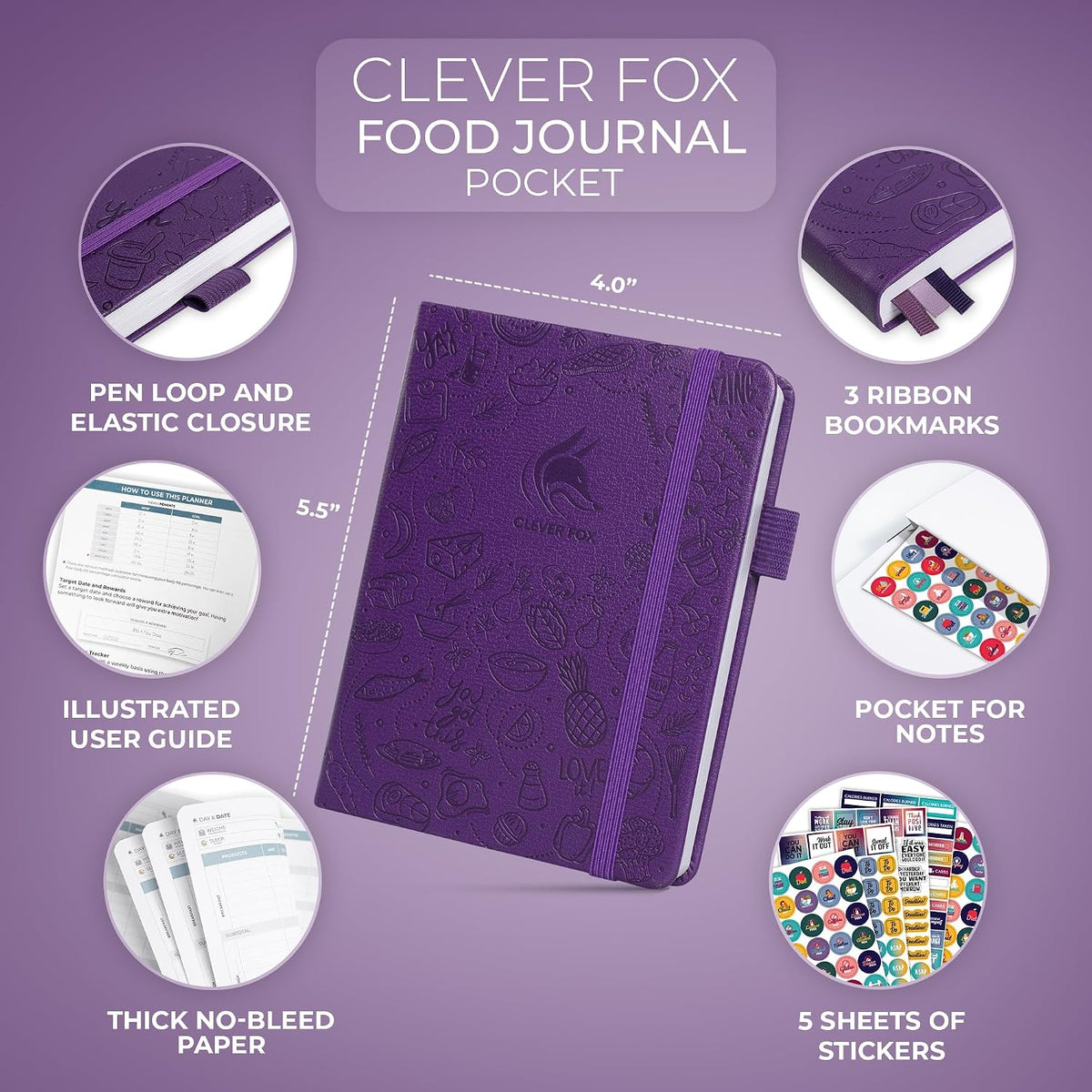Clever Fox Food Journal for Women & Men, Weight Loss Tracker, Aquamarine