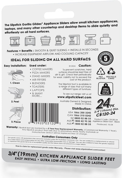 GorillaGlides 1 Inch Chair Sliders/Furniture Floor Protectors (16 Furniture Glides) Self-Adhesive Screw On Chair Glides for Sliding on Low-Pile Carpet & Hard Surface Floors, Round