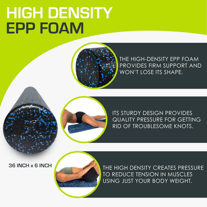ProsourceFit High Density Foam Rollers 12 - inches long, Firm Full Body Athletic Massage Tool for Back Stretching, Yoga, Pilates, Post Workout Muscle Recuperation, Black