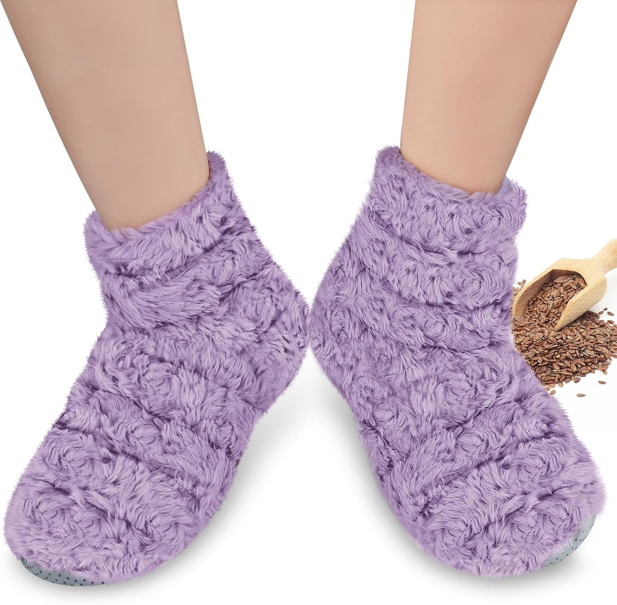 REVIX Microwavable Foot Warmers, Heated Booties for Cold Feet, Purple L