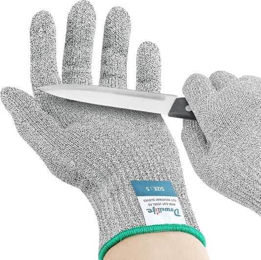Dowellife Cut Resistant Gloves A9 Maximum Protection - Food Grade Kitchen & Chef Gloves for Food Prep, Knife Cutting, Mandoline Slicing, Butcher, Oyster Shucking, Fish Handling (Medium)
