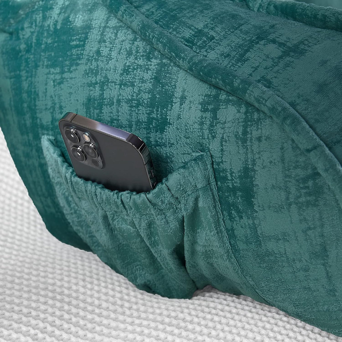 DIY Assembly Art Velvet Backrest Reading Bed Rest Pillow with Arms & Pockets, 18" H for Sitting in Bed Couch Sofa, Back Support Cushion with Removable Cover, 20"x18"x17", Aqua