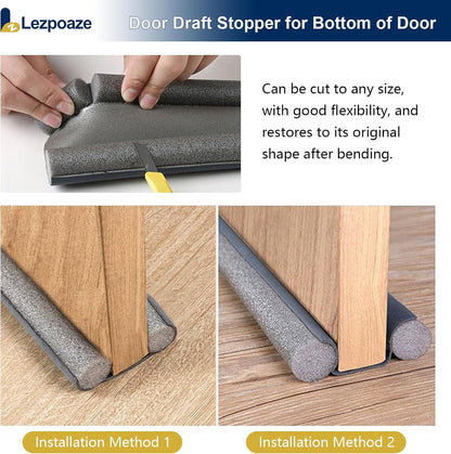 Door Draft Stopper for Bottom of Door - Adjustable Under Door Sweep, No Adhesive, Blocks Cold Air, Hot Air, Noise, Light & Bugs, Weather Stripping Gap Filler, Easy Install, 36" Length, Grey