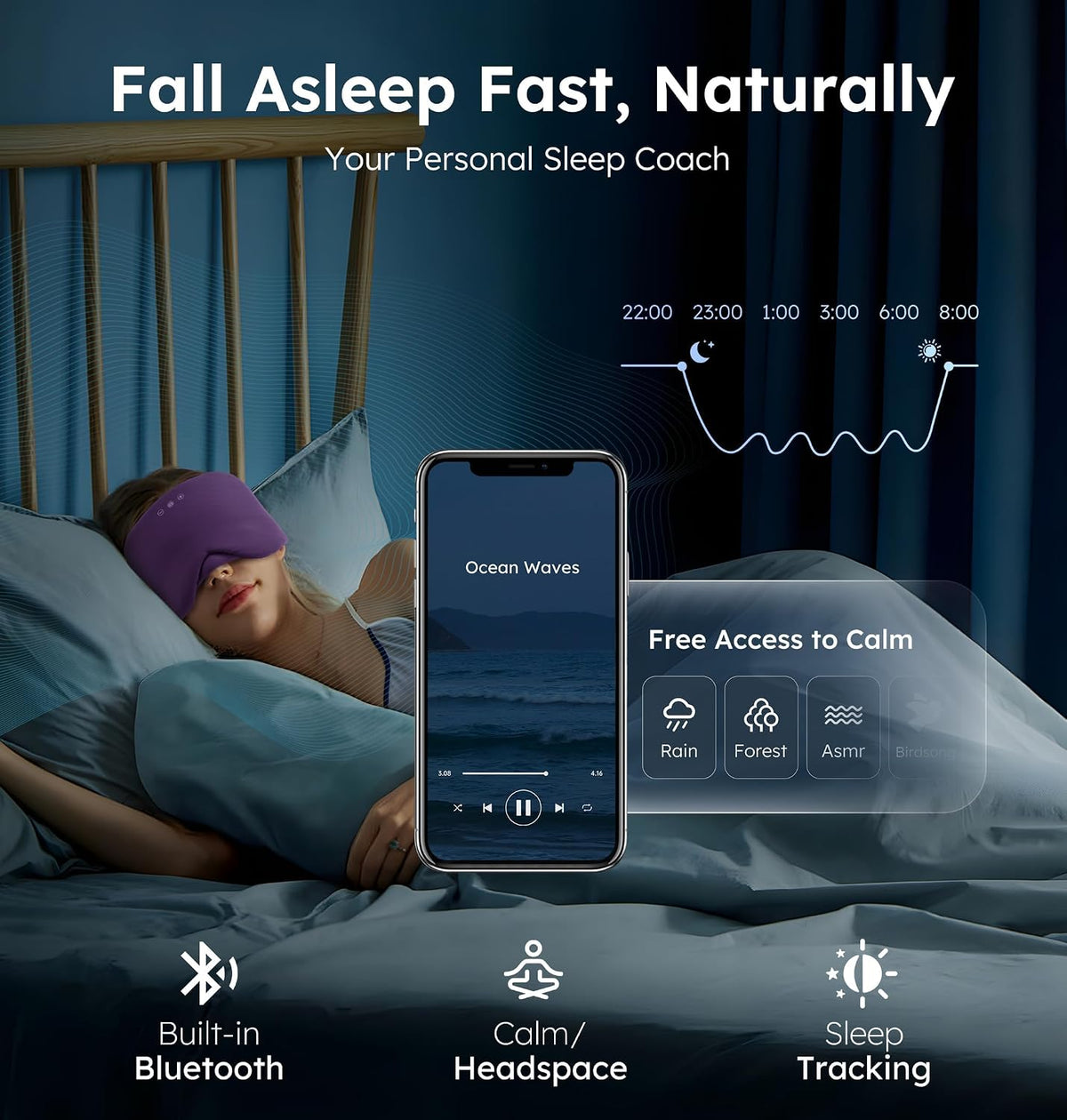 Luxury Bluetooth 5.4 Sleep Mask for Adults - Ice Fiber Cooling & HD Sound, 100% Light Blocking Adjustable Eye Cover for Travel & Side Sleepers - Soft Sleep Headphones with 10H Playtime