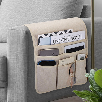 Teniux Remote Control Holder GRS Certified Armchair Caddy for Recliner Couch, Recycled Material Non-Slip Armrest Organizer with 5 Pockets for Magazine, Tablet, Phone, iPad (Dark Grey)