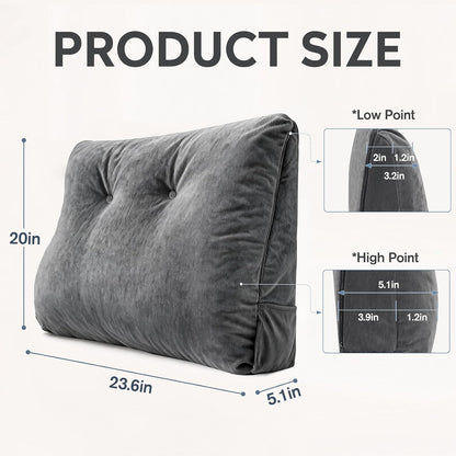 Couch Back Cushion, Shredded Foam Lumbar Support Pillow with Side Pocket