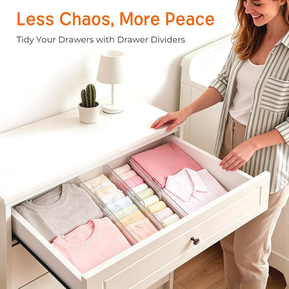 4 Pack 4" High Drawer Dividers for Clothes, 10.2"-16.5" Expandable | Dresser Drawer Organizers, Adjustable Plastic Clear Drawer Separators for Kitchen, Baby Clothing, Socks & Underwear Storage