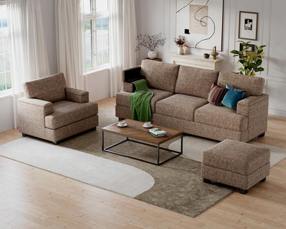 85'' L Shaped Couch with Armrest Organizer,Sectional,Movable Ottoman,Khaki | Comfy Sectional Sofa with Thick Cushion,3 Seats Sofas,Sectional Couches for Living Room,Bedroom,Apartment,Chenille
