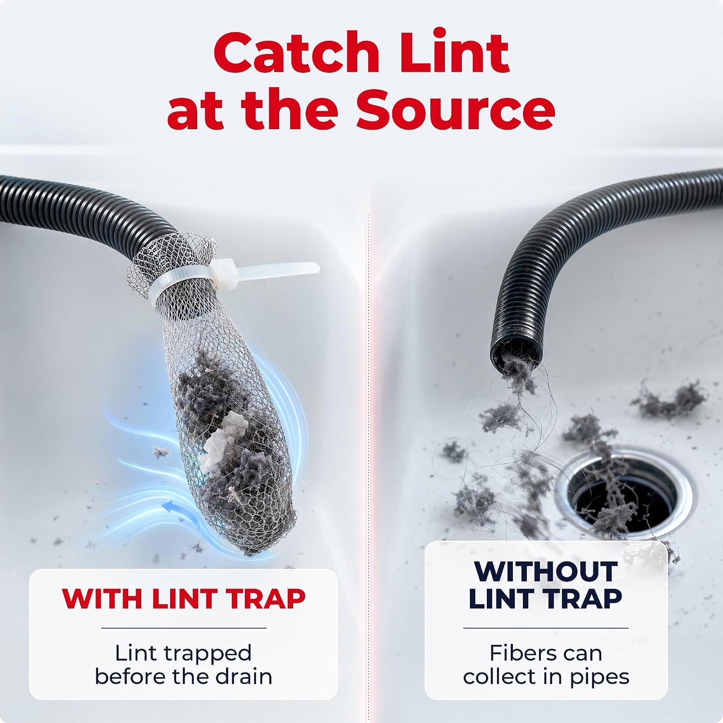 Washing Machine Lint Trap Stainless Steel 12-Pack | 29cmx6.5cm, Hose Filter, Mesh Drain Catcher, Washer Sock Remover, Rust-Free Snare Laundry Filter with Nylon Cable Ties