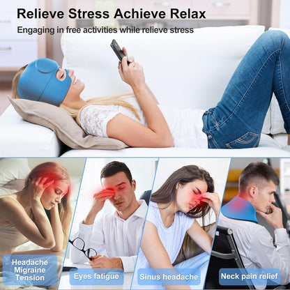 2 in 1 Migraine Relief Cap with Gel Eye Mask, Headache Relief Cap Ice Head Wrap Hot and Cold Therapy Hat Gift for Women for Headache Puffy Eyes Sinus and Tension Stress Relief (Light Purple)