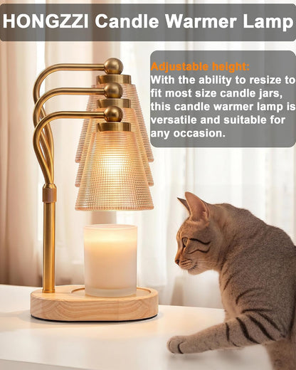 Candle Warmer Lamp with Timer, Dimmable, Adjustable Height, Oval | 2 bulbs included, no flame needed, 1-year warranty, farmhouse or modern decor, for bedroom, kitchen, living room, gifting