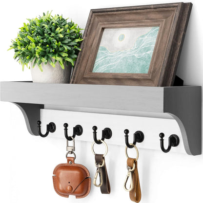 Rebee Vision Key Holder Wall Mount with 5 Hooks for Entryway, Retro Brown | Display Shelf for Plant & Letters, Key Shelf for Hats, Dog Leashes, Mail Organizer, Decorative Entryway & Living Room