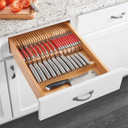 Rev-A-Shelf Trim-to-Fit Knife Block Drawer Insert Organizer with Separate Compartment for Kitchen Utensils, 55 Slot Storage Tray, Walnut, 4WDKB-WN-1