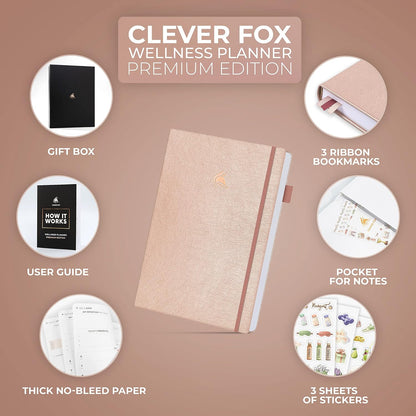 Clever Fox Wellness Journal Premium for Women, Workout & Food Light Pink