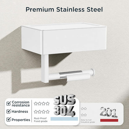 FORIOUS Toilet Paper Holder with Shelf, Wall-Mounted Modern Wipes Dispenser | Brushed Nickel | Toilet Paper Holder with Storage for Bathroom | Fits Wipes, Sanitary Napkin, Tampon | 8.0"x5.3" Large Shelf