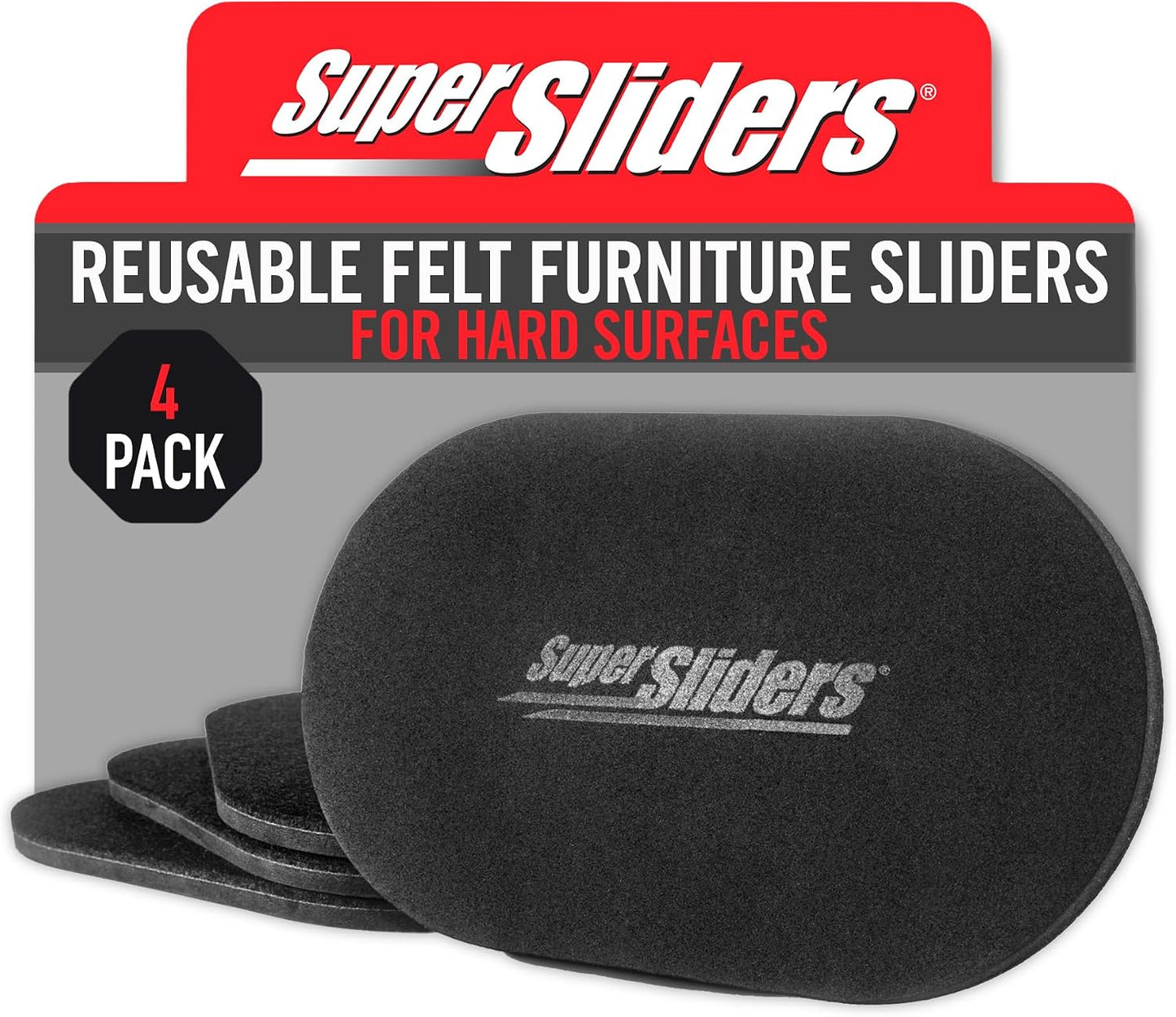 Super Sliders 5-3/4" x 9-1/2" XL Oval Reusable Furniture Sliders for Carpet, Anti-Slip Protective Furniture Moving Pads for Beds, Sofas, Dressers, Set of 4, Brown