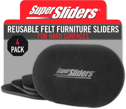 Super Sliders 5-3/4" x 9-1/2" XL Oval Reusable Furniture Sliders for Carpet, Anti-Slip Protective Furniture Moving Pads for Beds, Sofas, Dressers, Set of 4, Brown