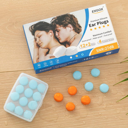EXGOX 7 Pairs Silicone Ear Plugs for Sleeping Noise Cancelling Reusable Moldable Wax Earplugs for Swimming, Work, Airplane, SNR27dB(Dark Blue)