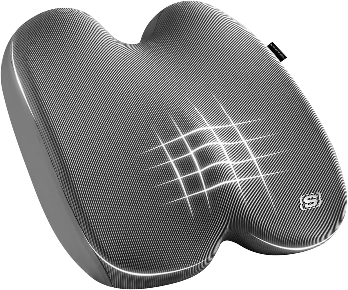 Skechers Seat Cushion, Ergonomic Memory Foam Cushion for Long Sitting Hours on Office & Home Chair, Car Seat Cushion for Sciatica, Coccyx Cushion,Brown