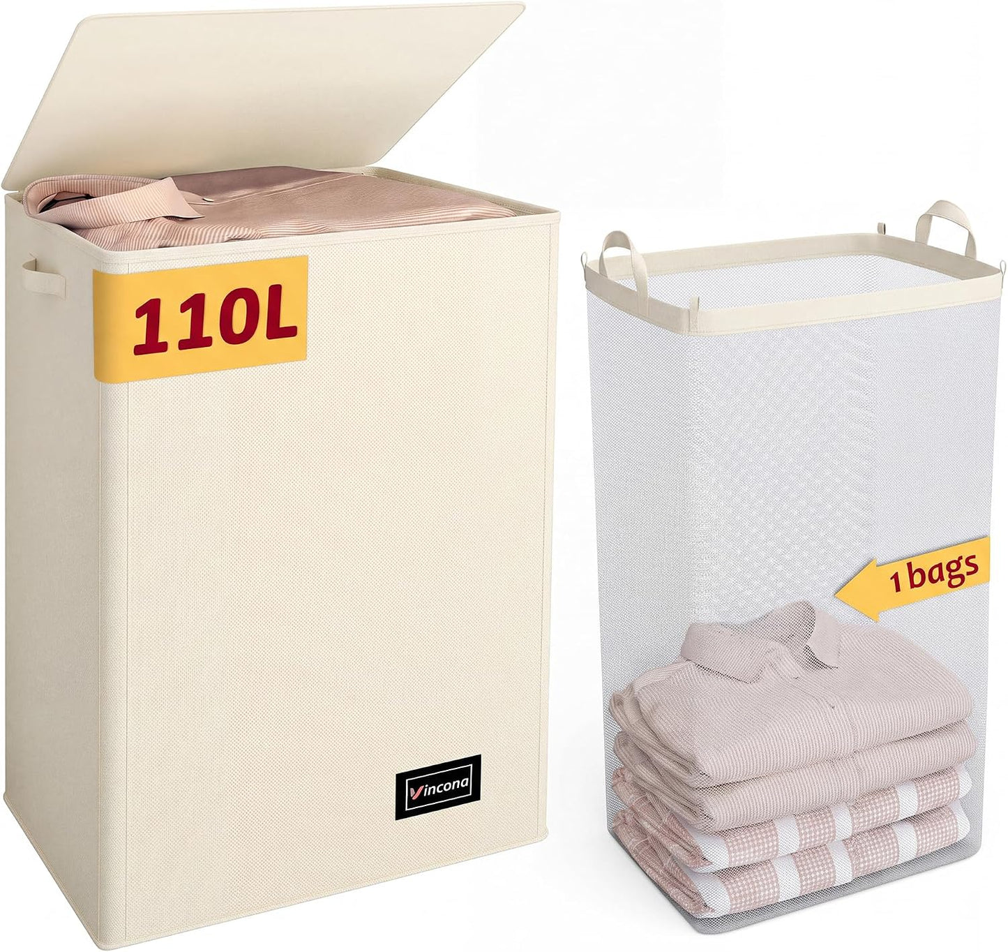 195L Laundry Hamper 3 Section,Large Laundry Hamper with Lid,Dirty Clothes Hamper with 3 Inner Bags,Collapsible Laundry Basket Organizer for Laundry Room,Bedroom,Laundry Sorter Hamper 3 Compartment