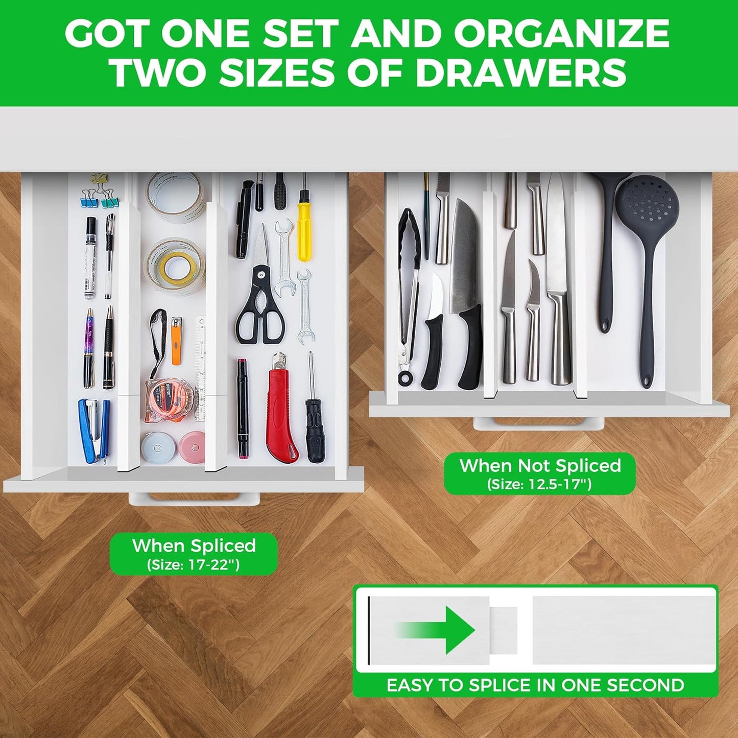 4 Pack Bamboo Drawer Dividers Organizer with Inserts 2.6'' High | Expandable from 12.5-21.7", Adjustable Drawer Organizer Separators for Utensils, Clothing, Office, Dresser, Bedroom, (Beige)
