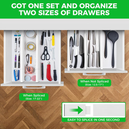 4 Pack Bamboo Drawer Dividers Organizer with Inserts 2.6'' High | Expandable from 12.5-21.7", Adjustable Drawer Organizer Separators for Utensils, Clothing, Office, Dresser, Bedroom, (Beige)