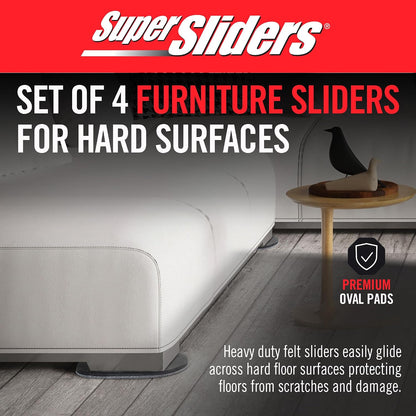 Super Sliders 5-3/4" x 9-1/2" XL Oval Reusable Furniture Sliders for Carpet, Anti-Slip Protective Furniture Moving Pads for Beds, Sofas, Dressers, Set of 4, Brown