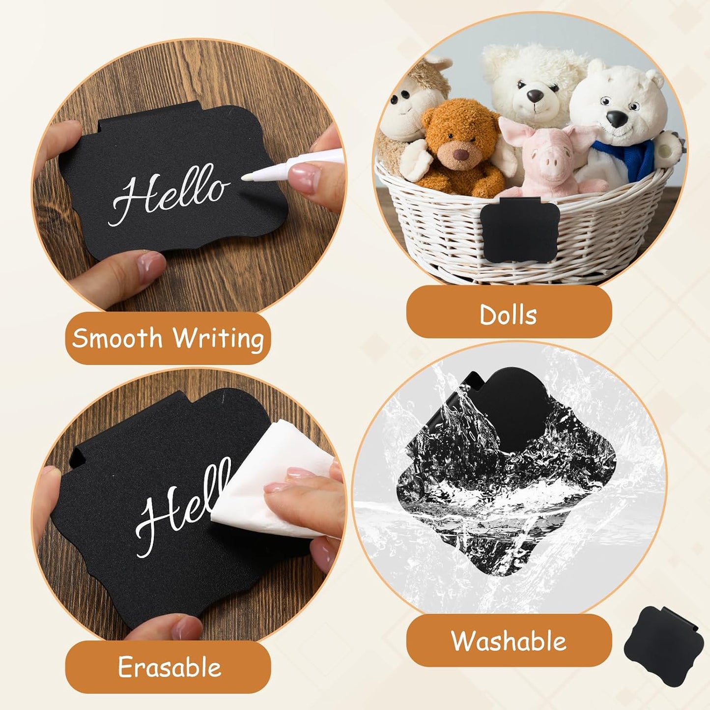 50 Pcs Black Basket Labels Clip on for Storage Bins, Removable PVC Bin Clip Labels with 4 Chalk Markers for Basket Pantry Cubes Organization Container
