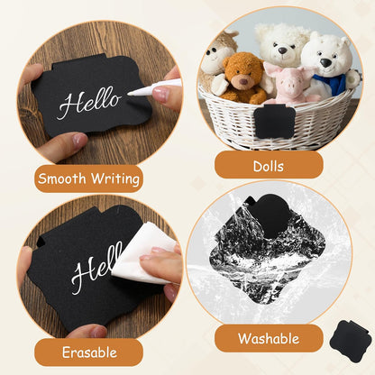 50 Pcs Black Basket Labels Clip on for Storage Bins, Removable PVC Bin Clip Labels with 4 Chalk Markers for Basket Pantry Cubes Organization Container