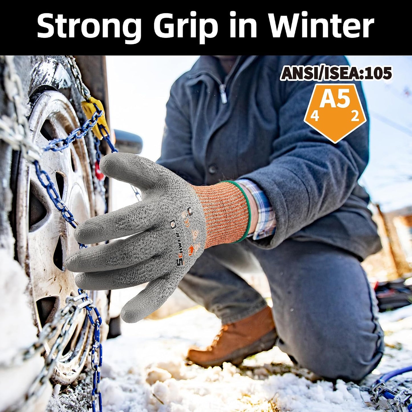 Schwer 12 Pairs A5 Cut Resistant Gloves, Non PFAS & Fiberglass，CR3088, L | Non PFAS Fiberglass, PU Coating, Strong Grip, Abrasion Resistant, for Glass Cutting, Warehouse Handling, Gardening Work