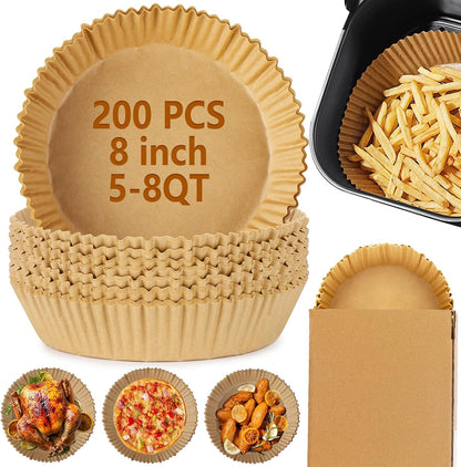 200Pcs Air Fryer Disposable Paper Liner, Round Non-Stick Air Fryer Liners Parchment Paper for Baking Roasting Microwave Oven (6.3 inch)