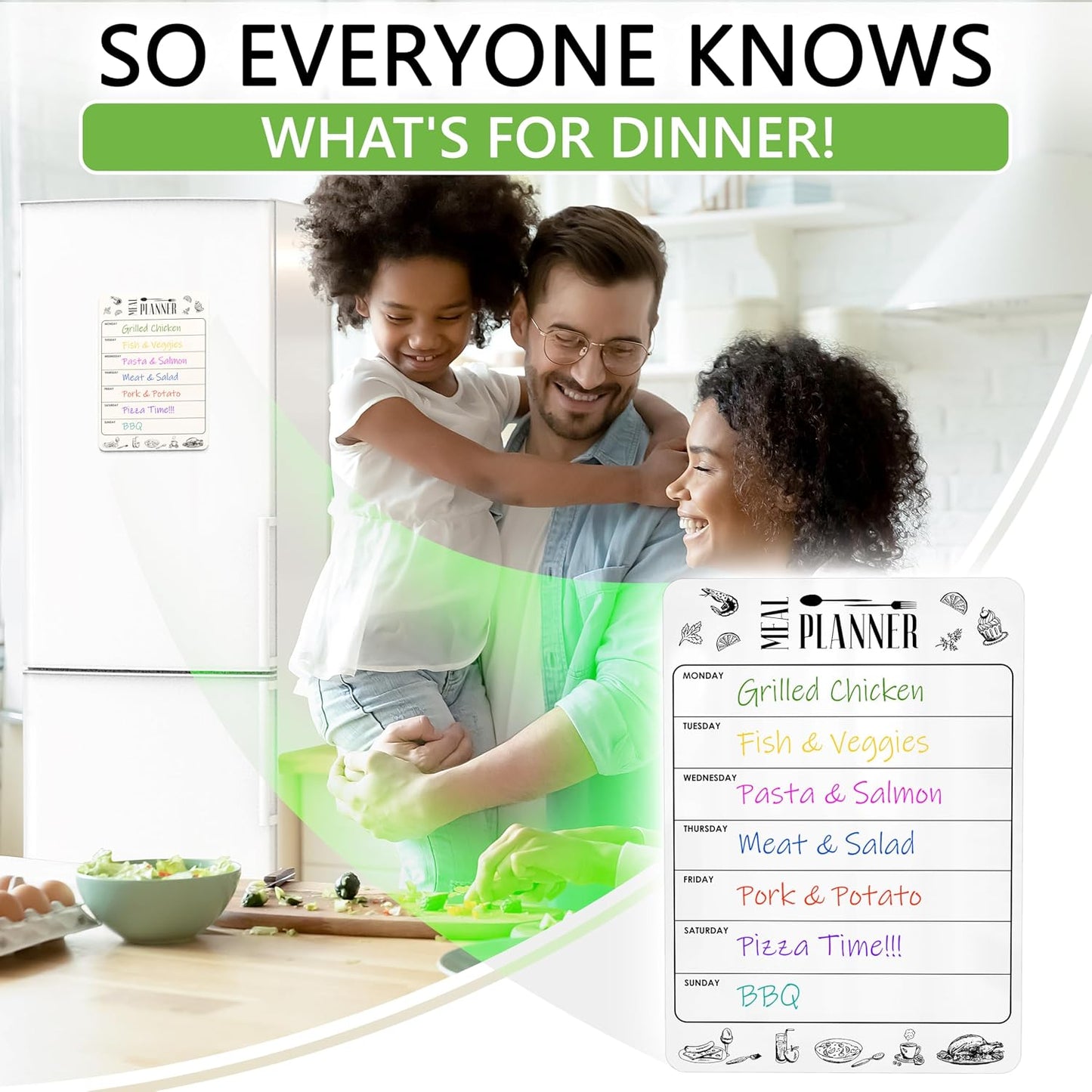 Dry Erase Magnetic Meal Planner for Refrigerator A4 (8.5x12 inch) - Magnet Weekly Menu Board for Fridge - Magnetic Menu White Board - Fridge Meal Planner Magnet - Dinner Meal Planner Dry Erase Board