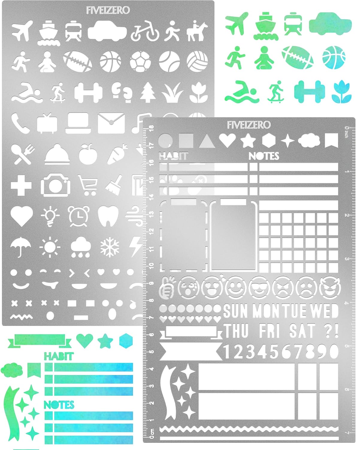 5x7.5 Inch Metal Journal Stencils, Stainless Steel Stencil Bookmark for Bullet Journaling, Reusable Planner Stencils with Faces & Icons for Habit Tracker, Calendar, Diary, Banners, Lists, Scrapbooking