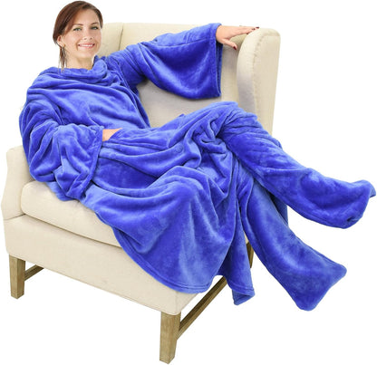 Catalonia Wearable Blanket with Sleeves & Foot Pocket for Adults | Soft Fleece Throw Wrap with Hands-Free Comfort, Perfect for Reading, TV Time & Relaxing, Christmas Gift for Women & Men