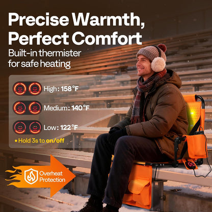 VIVOHOME 35W Padded Heating Stadium Seats with 20000mAh Power Bank, 2 Pack Heated Bleacher Chairs with Back Support, 3 Levels of Heat, Comfortable for Various Sports Events