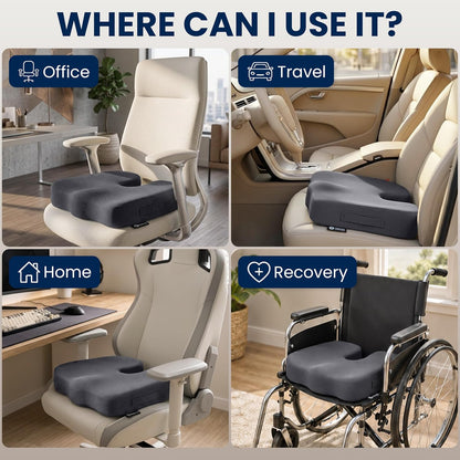 5 STARS UNITED Seat Cushion - Memory Foam Chair Cushion for Tailbone Pain Relief - Ergonomic Support for Coccyx, Sciatica & Butt - Office, Desk & Gaming Chair, Car Seat, Wheelchair, Airplane, Black