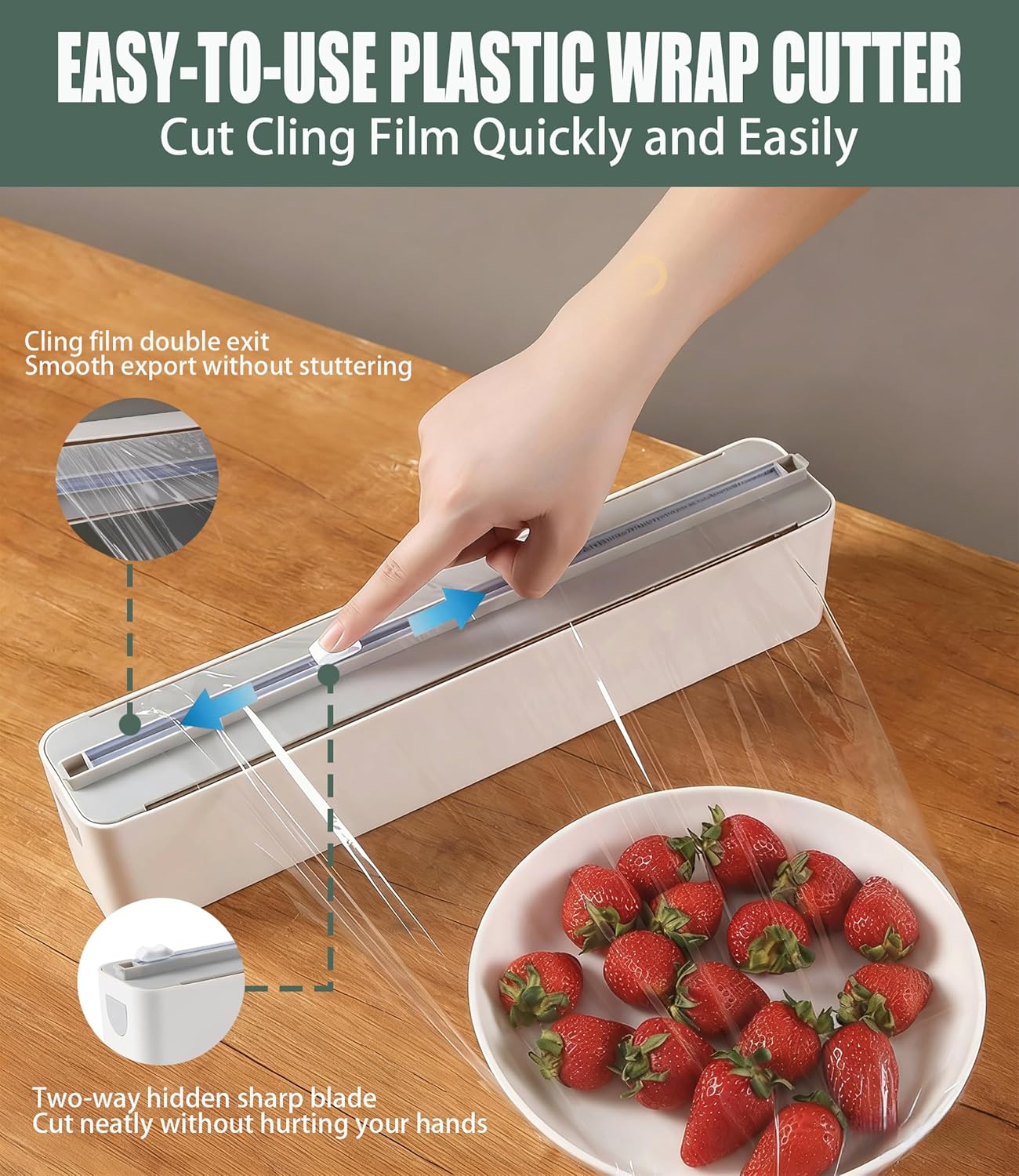 Magnetic Plastic Wrap Dispenser with Cutter for Kitchen. | Fits 12" Rolls. Strong Magnetic Mount for Fridge or Metal Surfaces. Hidden Blade. Dual Mounting: Magnetic + Adhesive Hooks.
