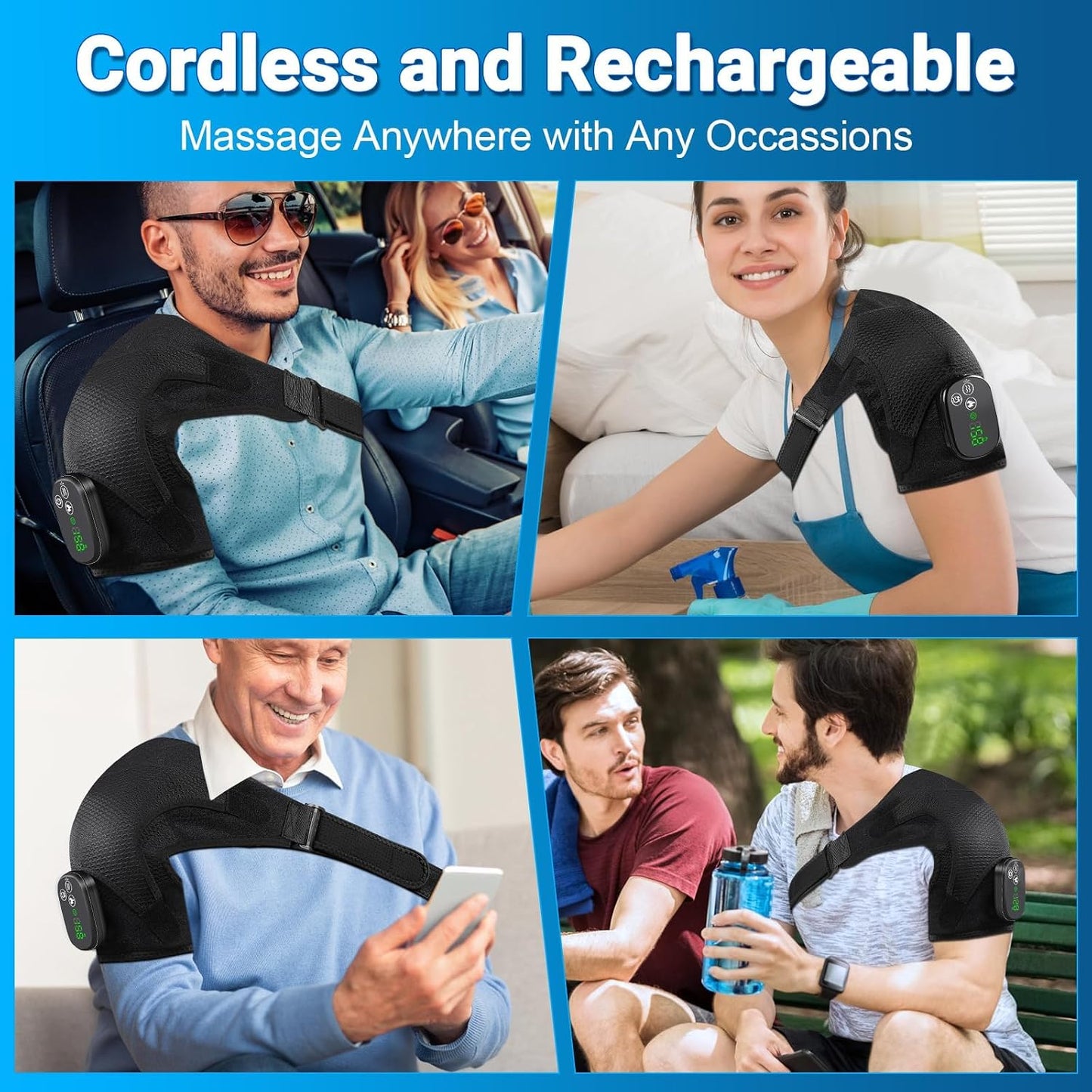 Cordless Shoulder Heating Pad with Massager, FSA Eligible Items List, Heated Shoulder Wrap with 6 Heat & 6 Timer Modes, 3 Vibration, Deep Tissue Pain Relief, Rotator Cuff, HSA Approved Products