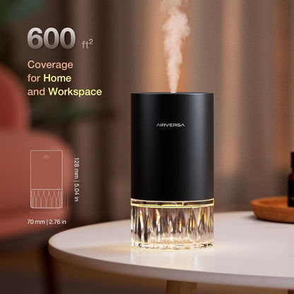 Airversa Waterless Essential Oil Diffuser for Home Room Desk Car Air Freshener Diffuser, Up to 600 sq ft, Battery Operated, Mist Level and Timer Settings, 100mL Capacity, Cold Air, RD1 Black