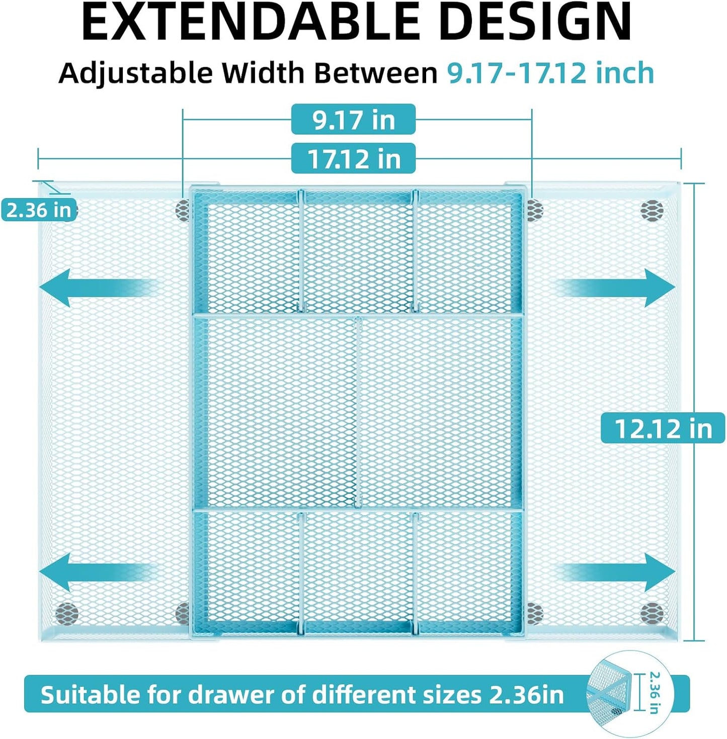 Marbrasse Expandable Desk Drawer Organizer, Mesh Drawer Organizer Tray with 10 Adjustable Compartments, Desk Organizers and Accessories, 5 Dividers Drawer for Office Supplies, Makeup & Vanity (Black)