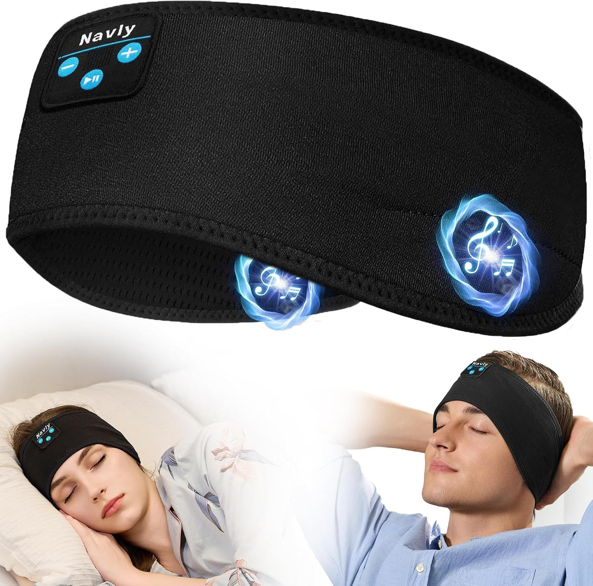 Navly Sleep Headphones, 12Hrs Sports Headband with Soft Cozy Earbuds Comfortable, Headphones Headband with Ultra-Thin HD Stereo Speakers Perfect for Workout,Running,Yoga,Travel