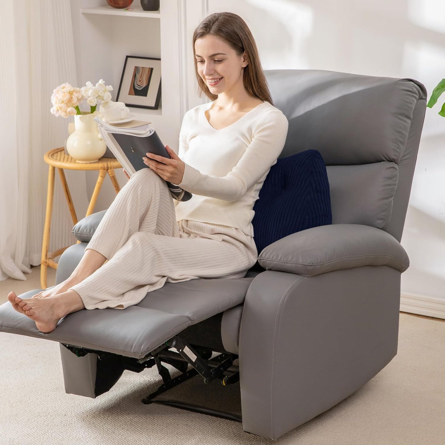 Lumbar Support Pillow for Recliner Chair/Accent Chair/Couch/Office Chair, Tufted Corduroy Back Support Cushion for Elderly, M-Shaped Recliner Cushions for Back Rest, Pain Relief, Reading, Dark Grey