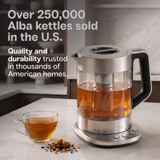 Viante Alba Electric Tea Kettle With Infuser, No Plastic, 1.5L