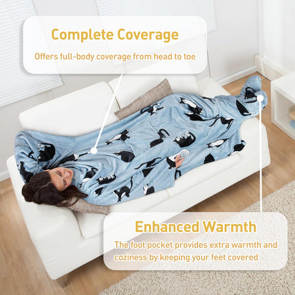 Catalonia Wearable Blanket with Sleeves & Foot Pocket for Adults | Soft Fleece Throw Wrap with Hands-Free Comfort, Perfect for Reading, TV Time & Relaxing, Christmas Gift for Women & Men
