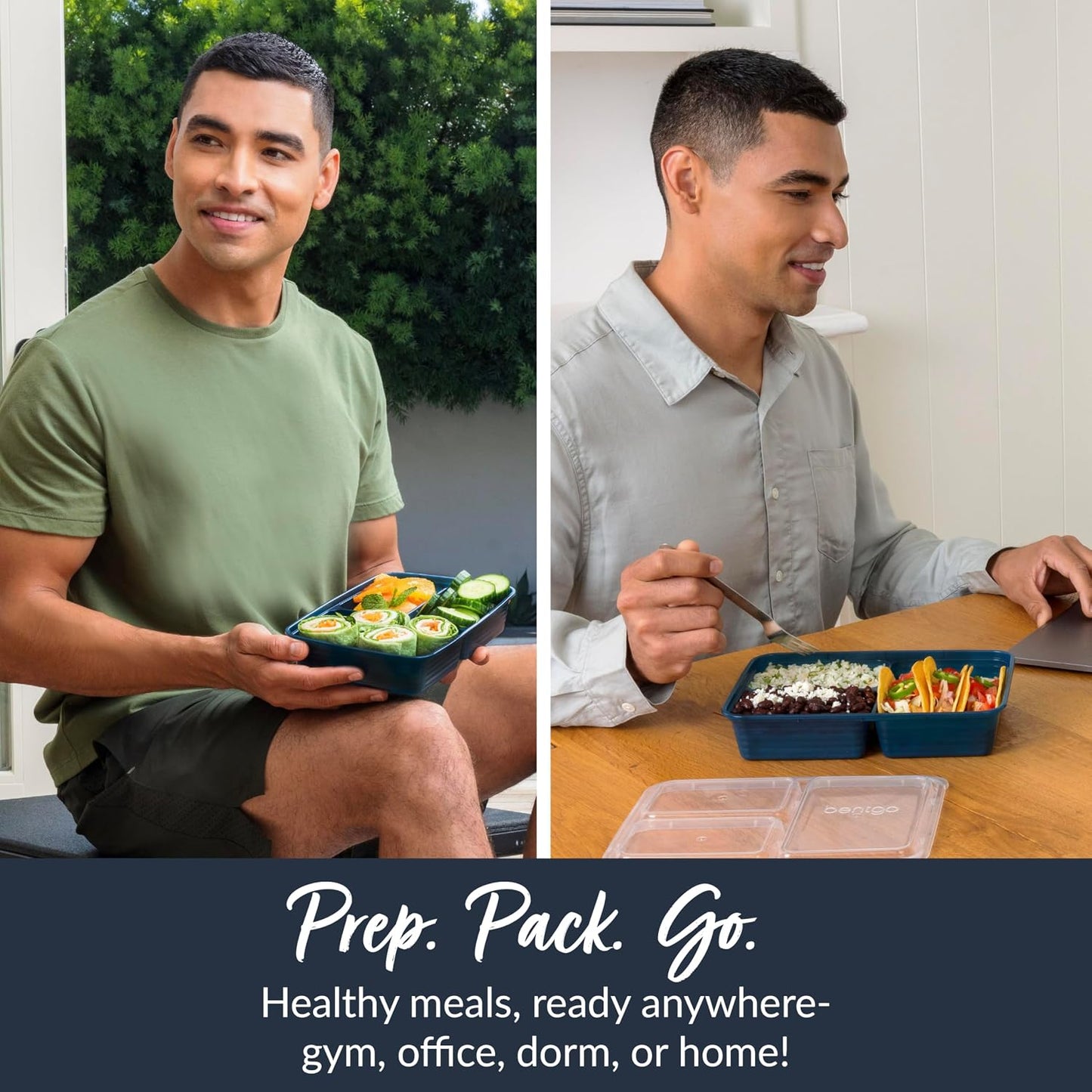 Bentgo Prep 3-Compartment Meal Prep Containers with Lids, 20 Piece Set | 4-Cup Capacity, Portion Control, Stackable, Microwave, Freezer & Dishwasher-Safe, PFAS & BPA-Free (Navy Blue)
