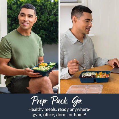 Bentgo Prep 3-Compartment Meal Prep Containers with Lids, 20 Piece Set | 4-Cup Capacity, Portion Control, Stackable, Microwave, Freezer & Dishwasher-Safe, PFAS & BPA-Free (Navy Blue)