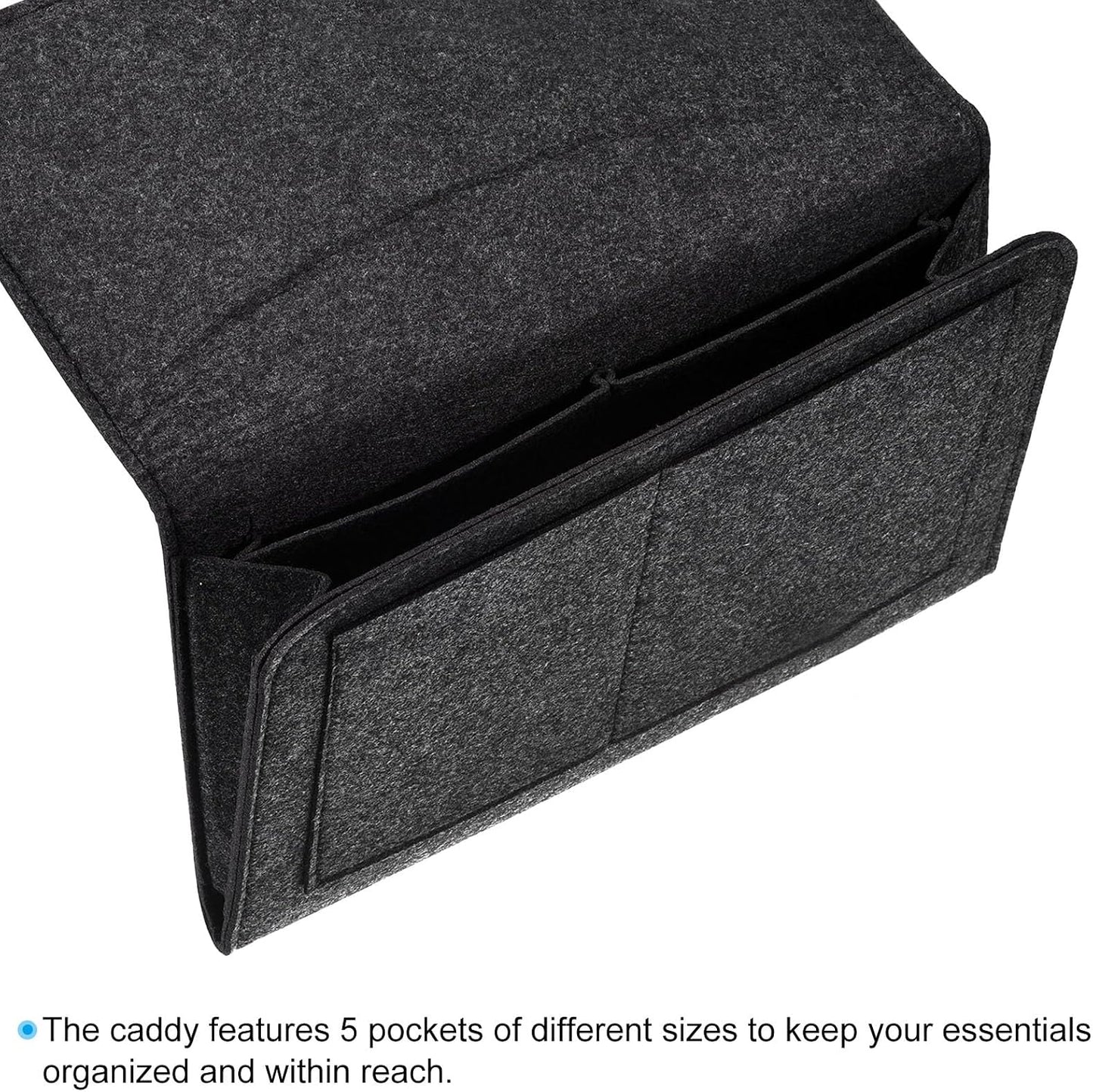 PATIKIL 11in Bedside Caddy, Bed Caddy Bedside Organizer Hanging 5 Pocket Soft Felt Bed Pockets Bedside Storage Organizer Remote Control Holder for Bedroom Phones Glasses, Pink